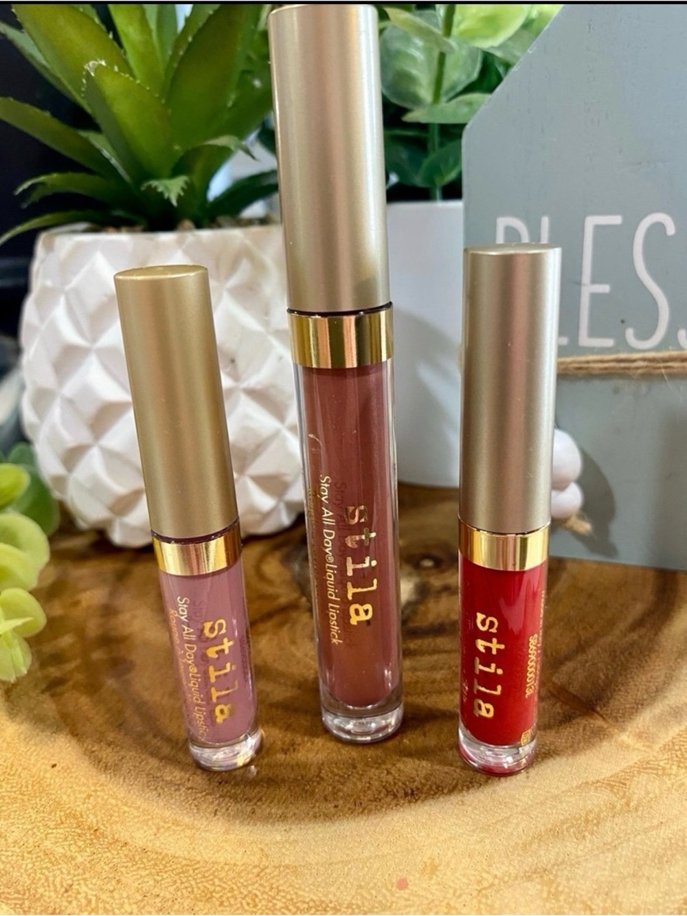 Stila Liquid Lipstick Trio — Red, Mauve, Brown